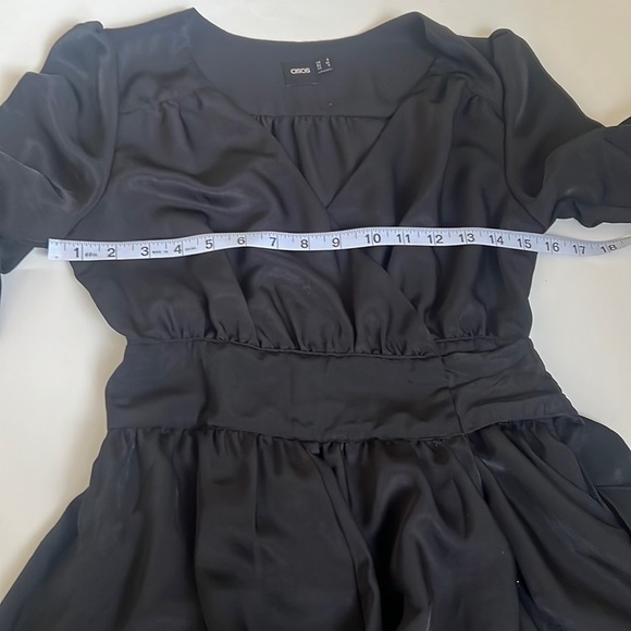 ASOS Tie Front Wrap Black Mini Dress - Picture 6 of 9